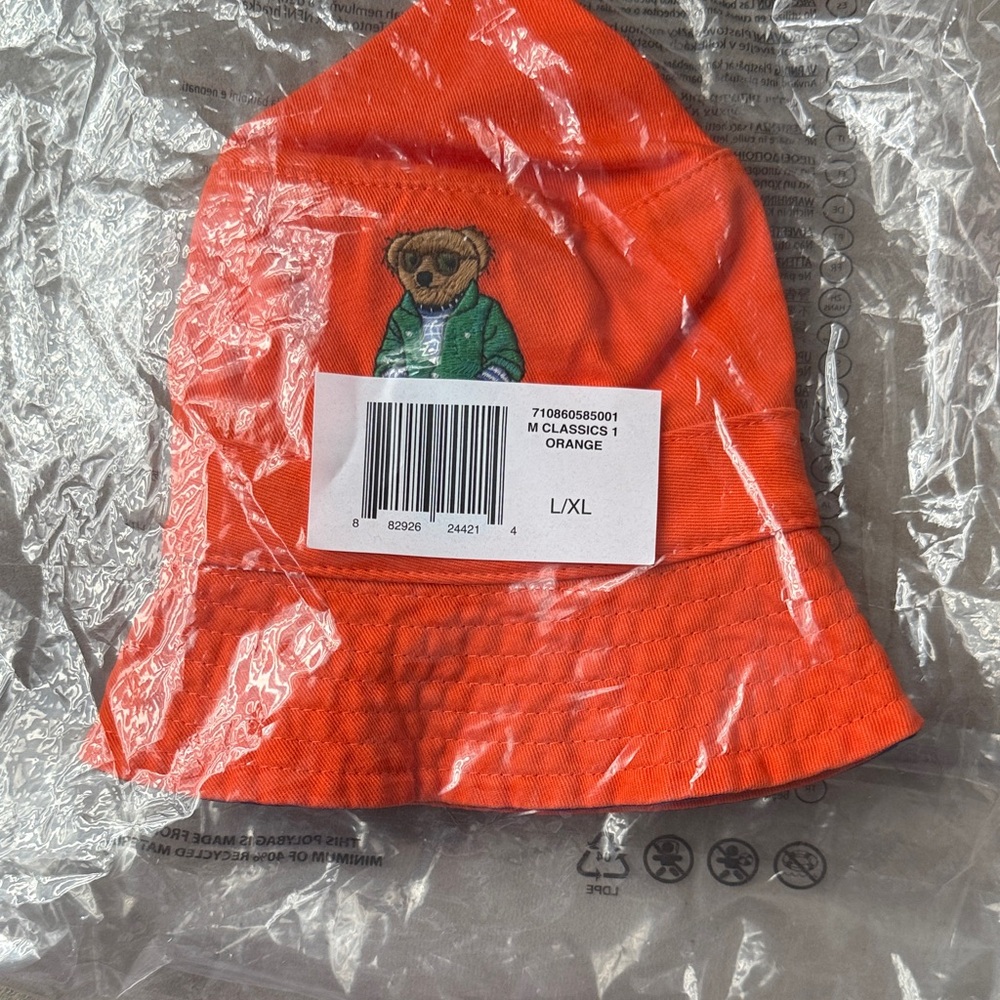 Polo by Ralph Lauren Orange Adult Bucket Hat with Bear - Picture 2 of 4